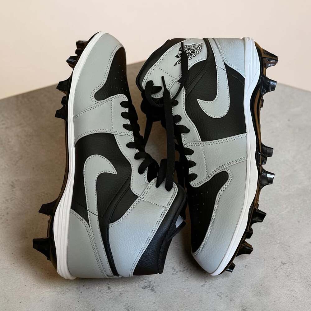 Nike Air Jordan 1 Mid TD Football Cleats Shadow 2.0 Black Grey FJ6805-002